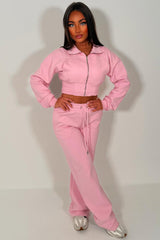 womens wide leg joggers and crop sweatshirt tracksuit airport outfit styledup