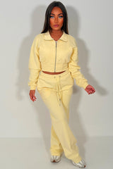 womens wide leg joggers and crop sweatshirt tracksuit airport outfit styledup