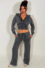womens crop corset hoodie and joggers tracksuit set airport outfit styledup