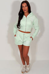 embroidery detail crop hoodie and shorts two piece co rod set styledup uk