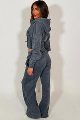 womens bomber zip up sweatshirt and flare joggers tracksuit set grey acid wash airport outfit styledup
