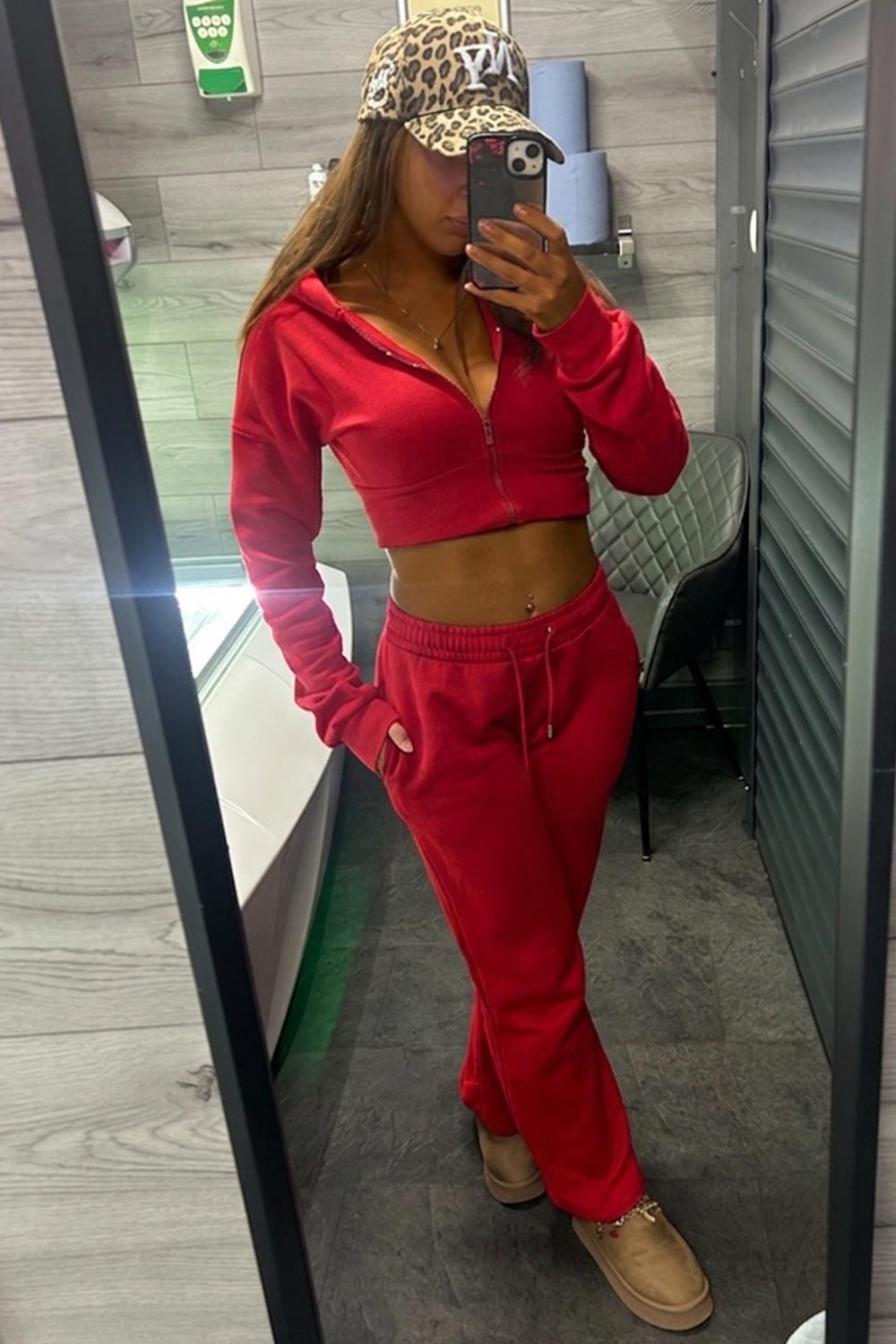 cropped hoodie and joggers lounge tracksuit co ord red styledup uk