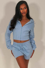 womens crop corset hoodie and shorts tracksuit set styledup