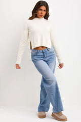 side cut fluffy jumper cropped styledup