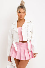 zara womens crop white denim jacket with belt