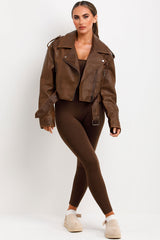 womens zara faux leather jacket with lapel collars