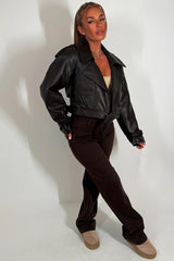 crop faux leather jacket with shoulder tabs zara womens uk sale 