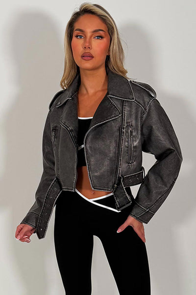 womens faux leather charcoal jacket zara uk sale