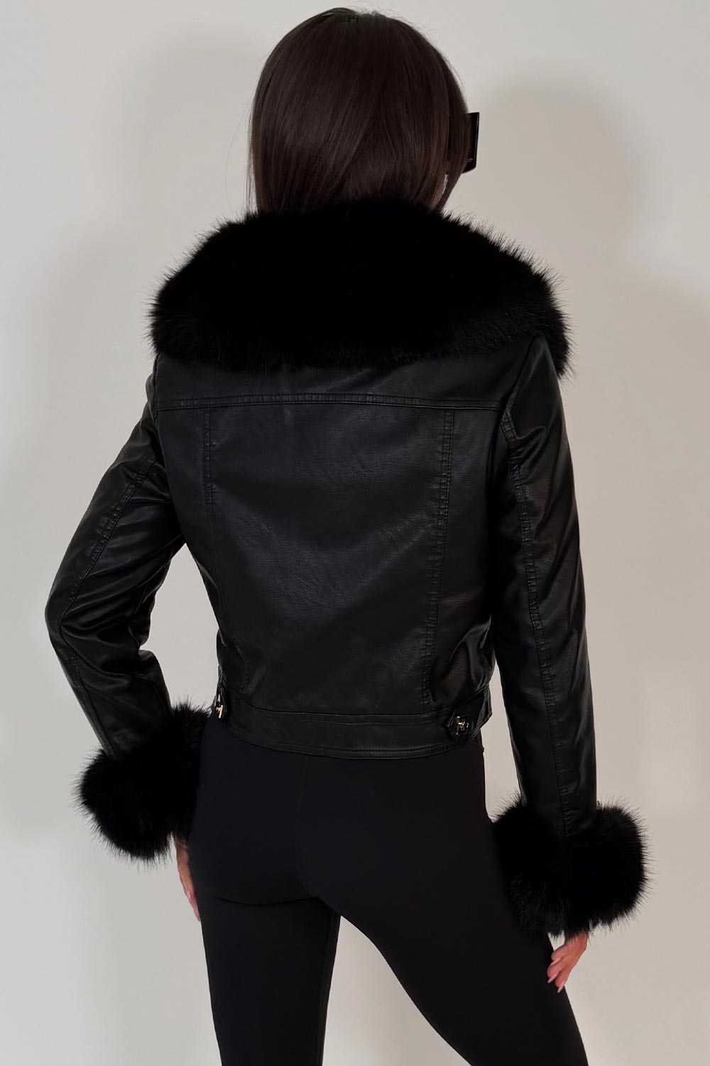 womens faux leather faux fur winter jacket to go with christmas party outfit styledup uk
