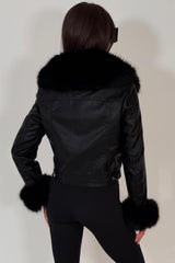 womens faux leather faux fur winter jacket to go with christmas party outfit styledup uk