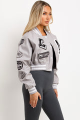 womens faux leather crop bomber jacket with la slogan