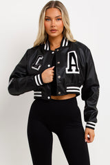 womens la varsity bomber jacket faux leather