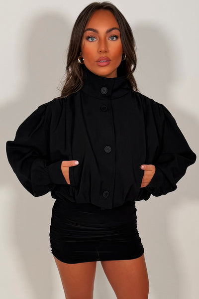 womens funnel neck black bomber jacket styledup uk