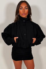 womens funnel neck black bomber jacket styledup uk