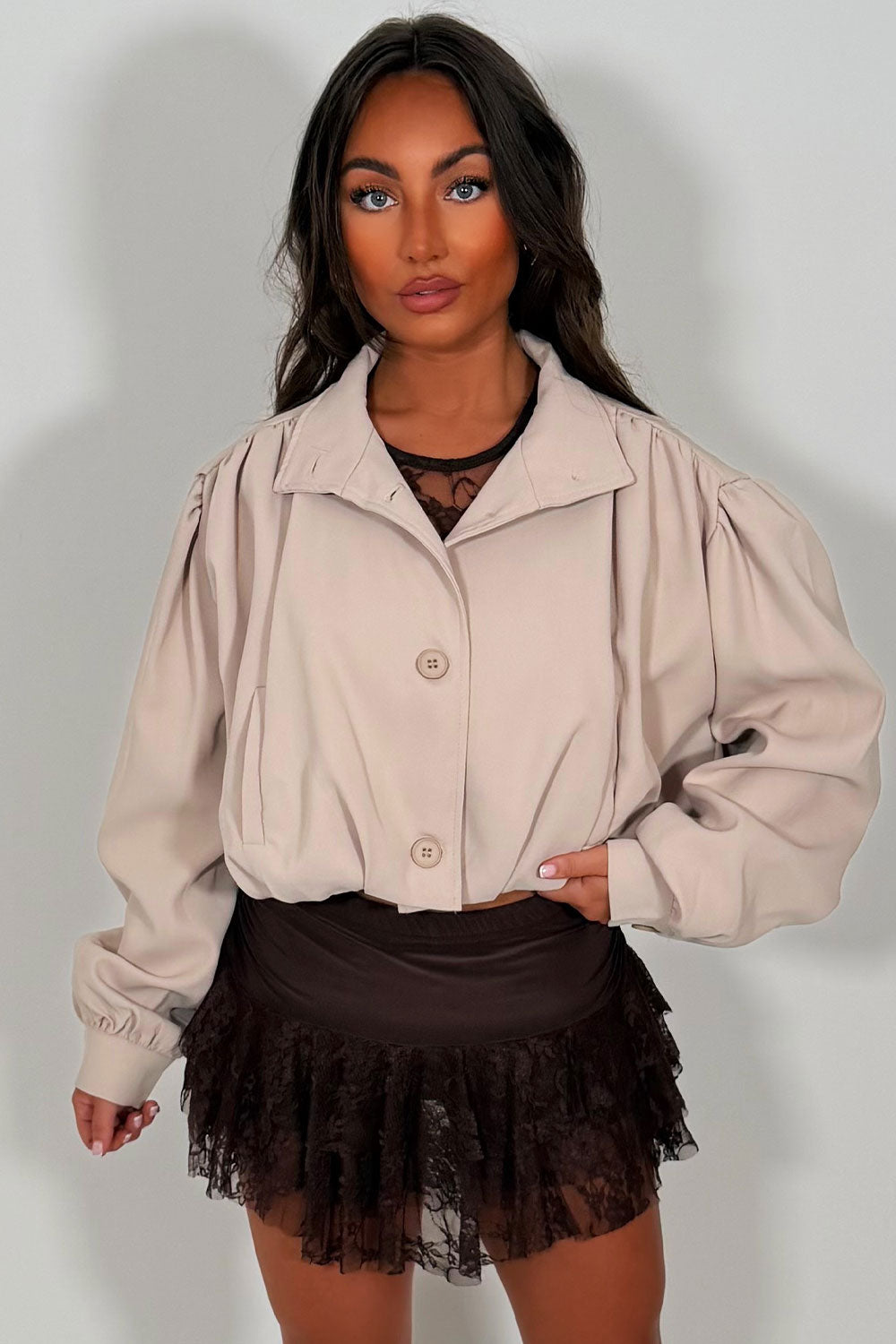 womens bomber jacket with funnel neck styledup fashion