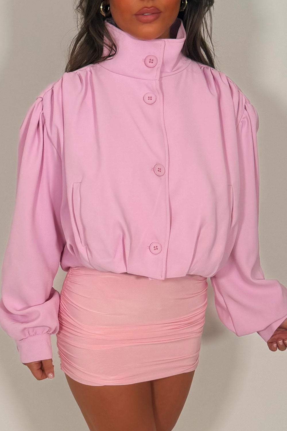 zara womens funnel neck pink bomber jacket styledup uk
