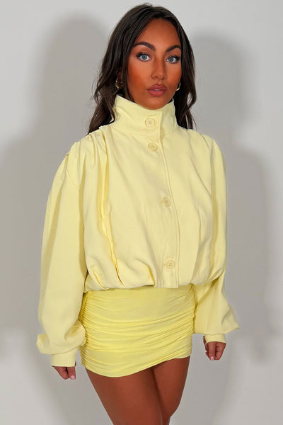 zara womens funnel neck yellow bomber jacket styledup uk