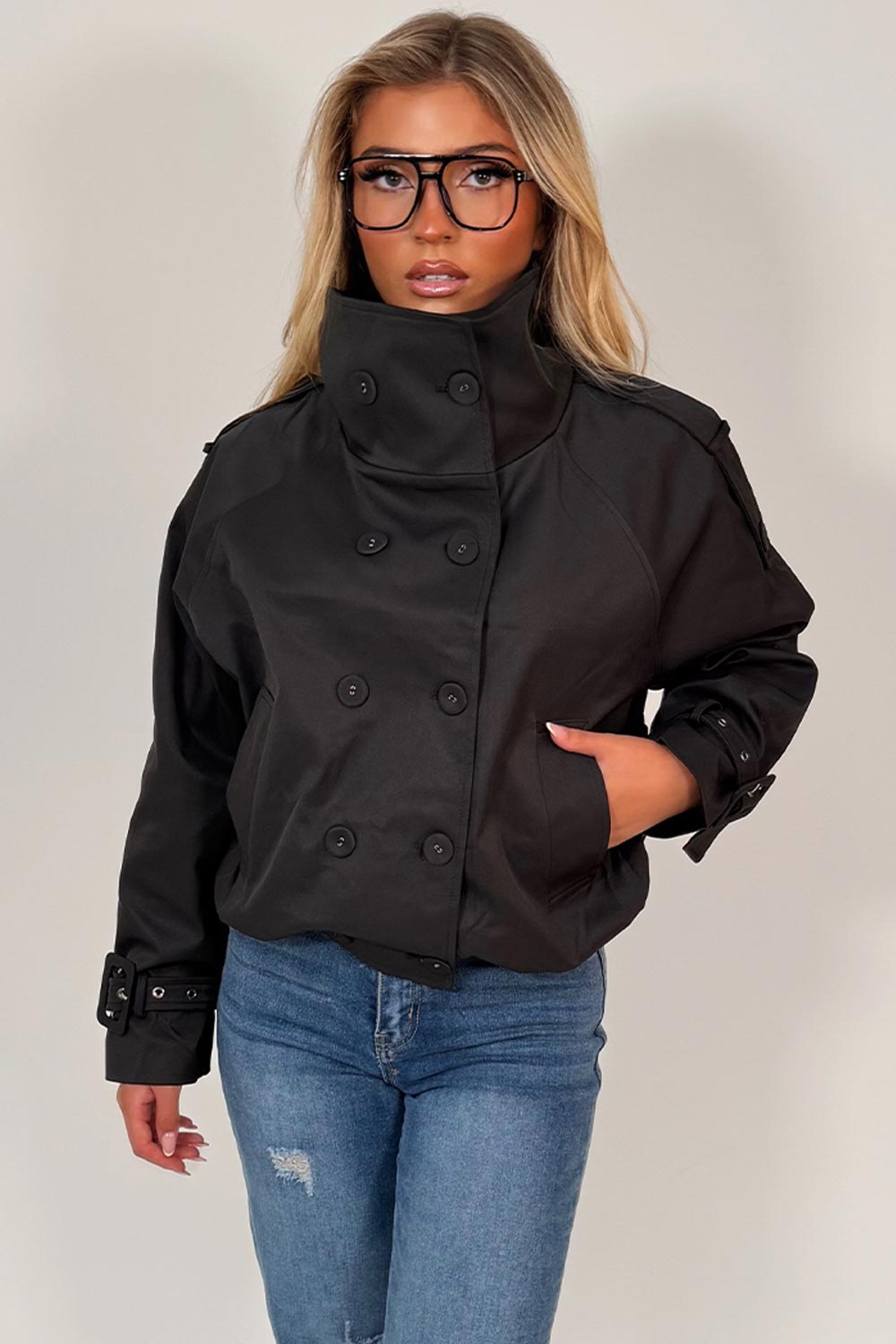 black cropped trench jacket for womens styledup uk