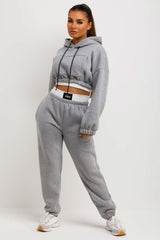 womens grey crop tracksuit co ord lounge set