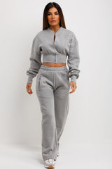 womens straight leg joggers and zipper top tracksuit grey