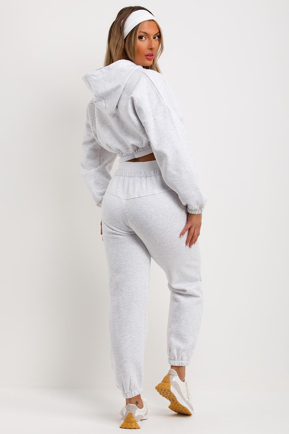 womens tracksuit crop hoodie and joggers set sale