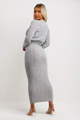 womens cable knit maxi skirt and knitted top two piece co ord set going out winter outfit