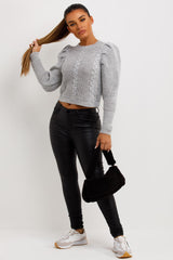 womens knitted jumper with puff shoulders