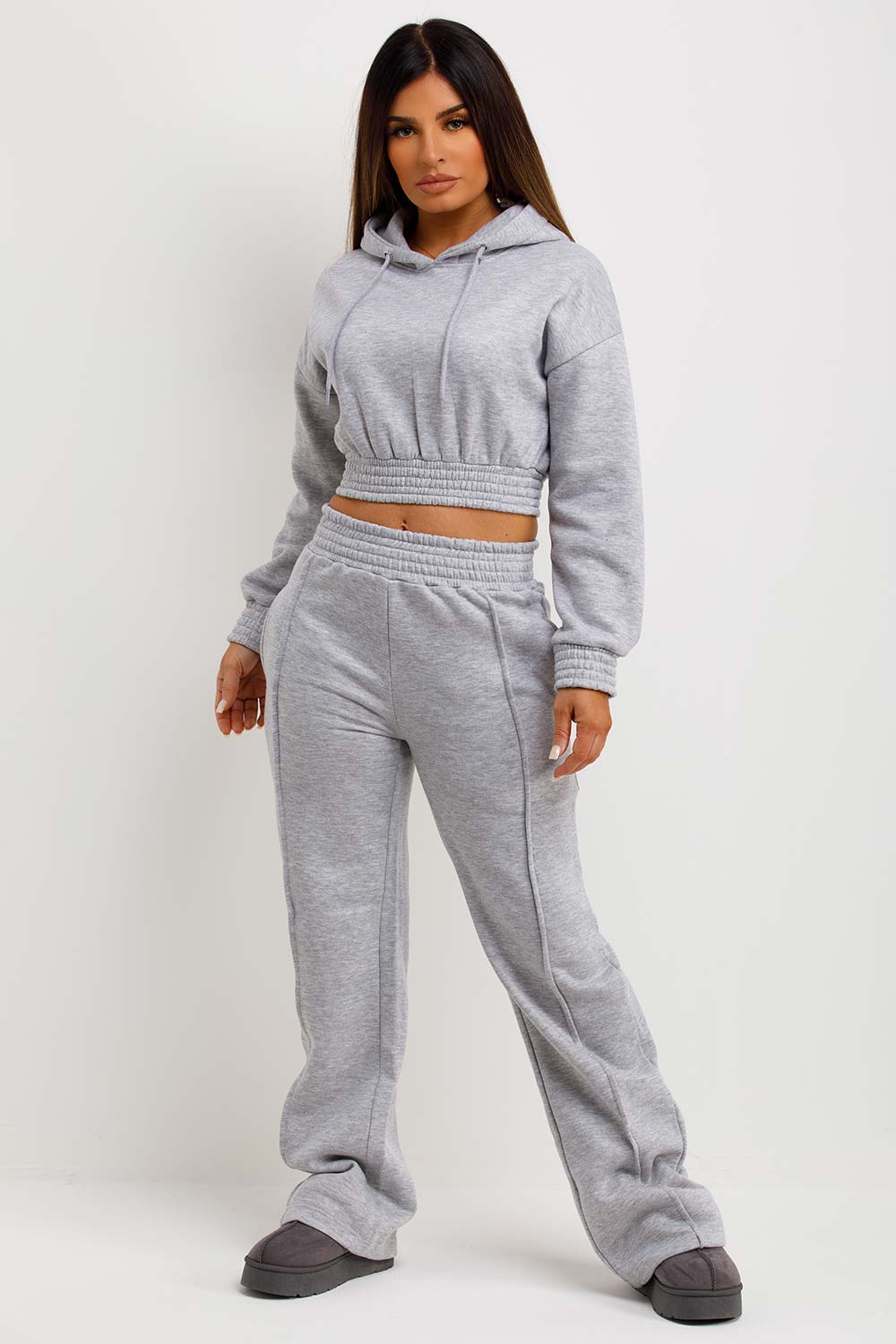 womens tiktok crop tracksuit set straight leg joggers and hoodie co ord