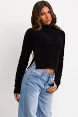 womens crop fluffy jumper with side cut styledup