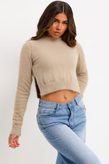 fluffy knit crop jumper with side cut