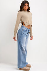 side cut fluffy jumper cropped styledup