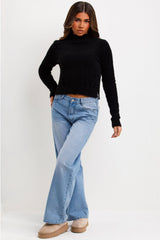 fluffy knit crop jumper with side cut