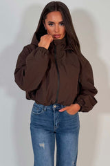 brown padded jacket with hood styledup uk