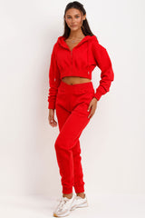 womens zip front crop tracksuit red