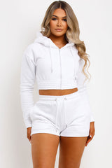 womens crop zip hoodie and shorts tracksuit co ord set summer loungewear
