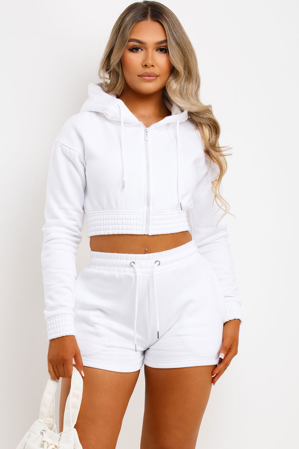 womens crop zip hoodie and shorts set summer loungewear