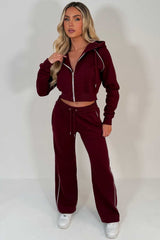 womens burgundy hoodie and joggers two piece loungewear co ord set styledup fashion airport outfit 