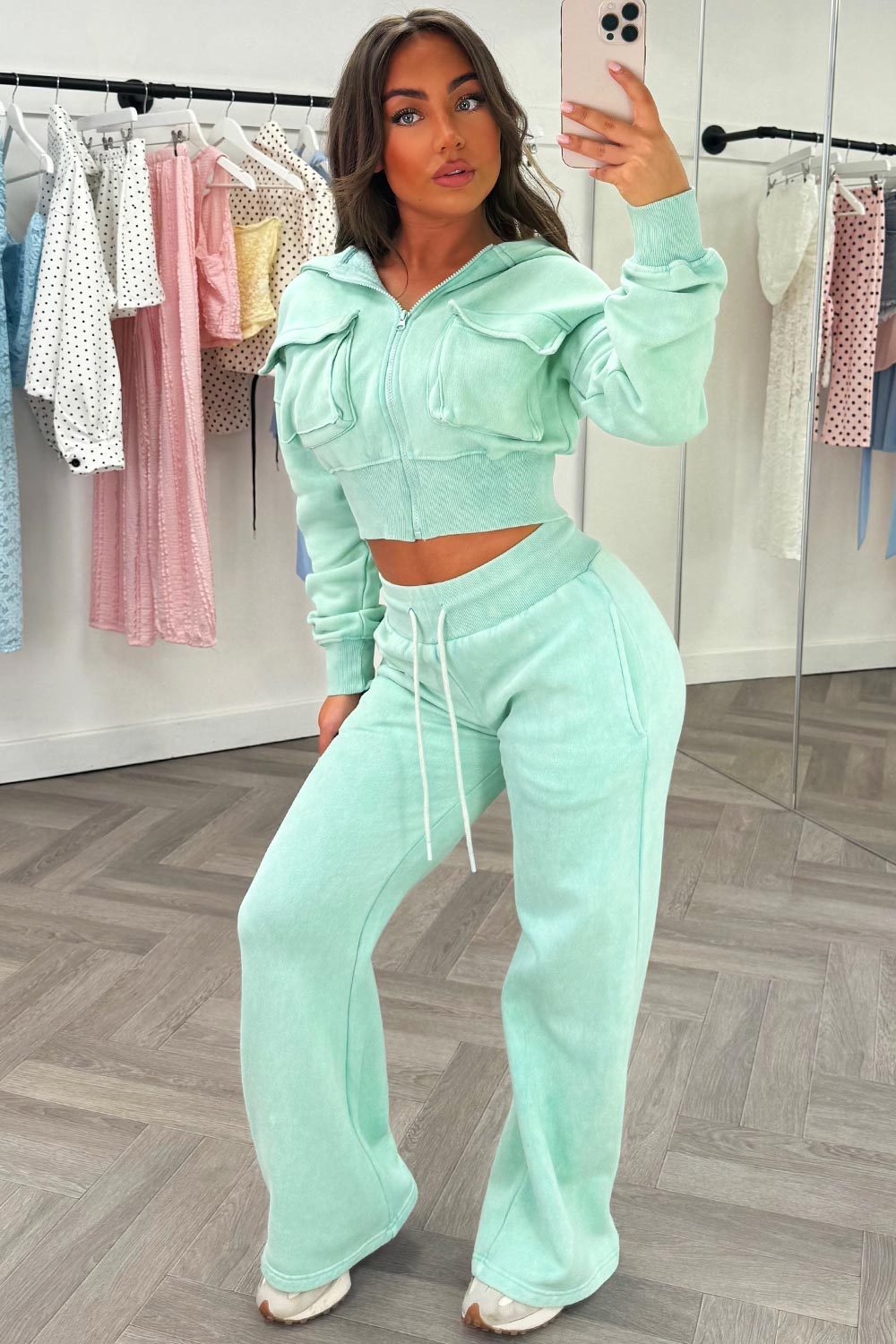 womens wide leg joggers and crop zip up hoodie tracksuit airport outfit lounge set styledup uk sale white fox 