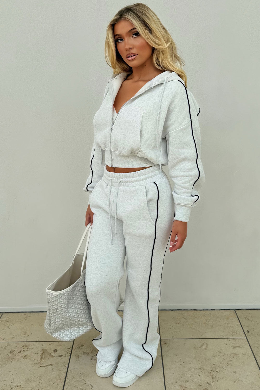 womens crop hoodie and joggers casual loungewear co ord set airport outfit styledup