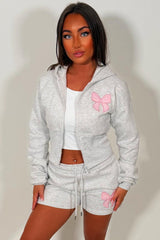 bow detail crop hoodie and shorts two piece co rod set styledup uk
