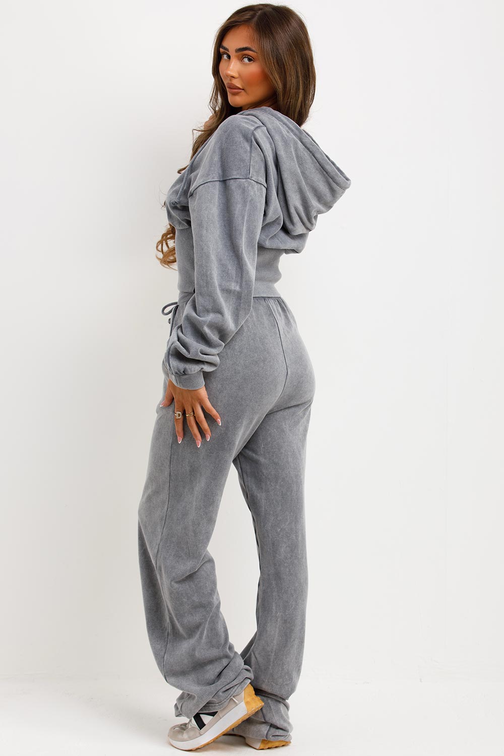 womens joggers and crop corset zip up hoodie tracksuit set two piece 