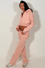 womens crop hoodie with button up front and wide leg joggers tracksuit set styledup 