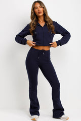 crop hooded sweatshirt and flare trousers two piece loungewear set zara womens