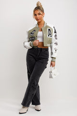 la faux leather varsity bomber jacket