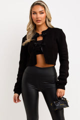 womens knitted cardigan with satin bow tie front christmas party outfit styledup