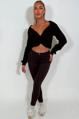 long sleeve knitted jumper with twist front womens winter top casual outfit 