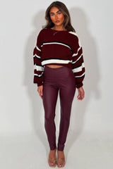 womens long sleeve crop knitted jumper oversized striped 