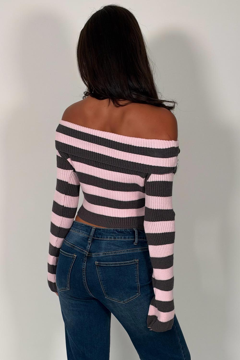 knitted off shoulder crop jumper styledup uk