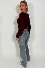 womens twist front long sleeve knitted jumper crop knitted top styledup