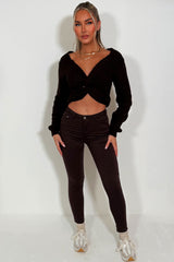 womens knitted jumper with twist front and long sleeves styledup